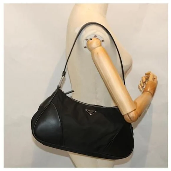 PRADA Tessuto Nylon/ Leather Shoulder Bag Black
